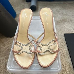 Giuseppe Zanotti pink suede heal with silver studded detail